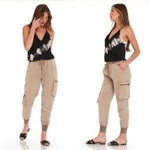 Young Fabulous & Broke XS Jupiter Jogger Utility Cargo Pants Taupe TENCEL